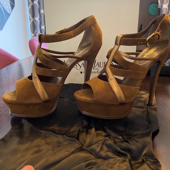 Yves Saint Laurent Brown Strappy Heels - Picture 1 of 4